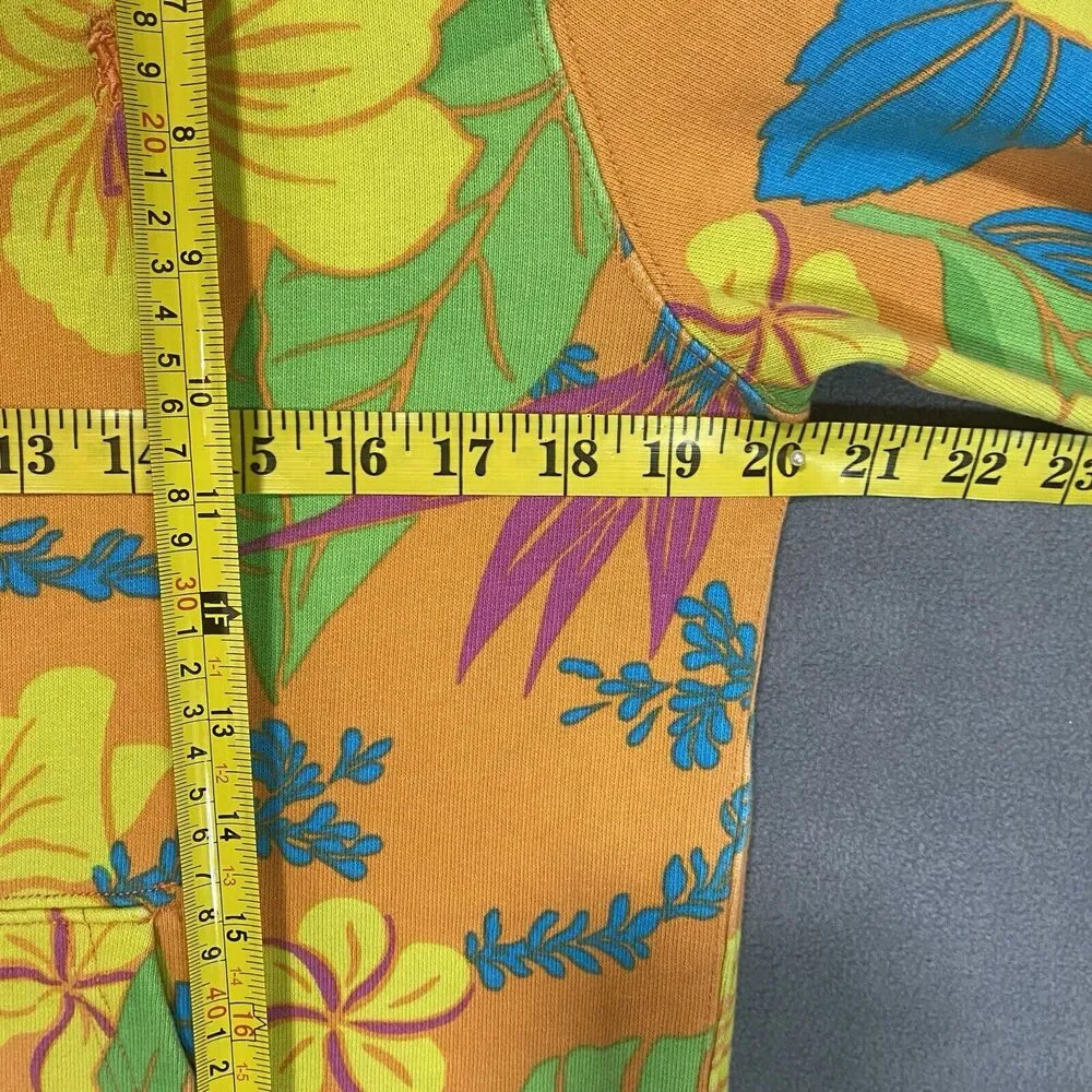 Polo Ralph Lauren Floral Spa Hoodie Medium‎ Sweater Tropical Hibiscus Orange Vtg